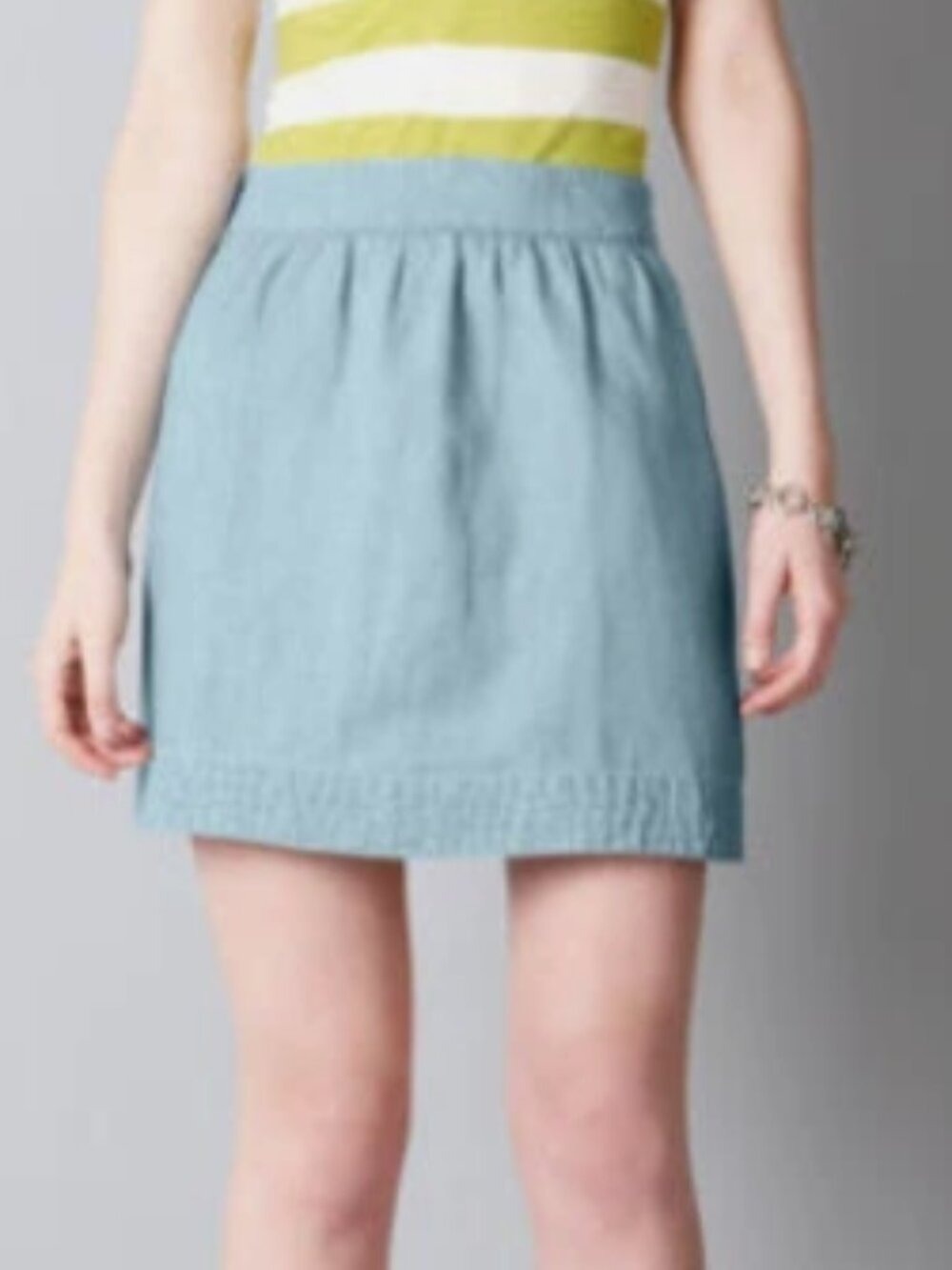 Ann Taylor Loft Linen Blend Skirt Size M Casual Blue Chambray A-Line Pull-On EUC